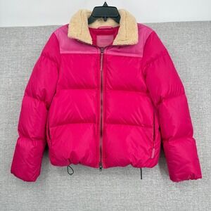 COACH Pink Down Puffer Jacket Shearling Collar Womens Sz M Ski Glam Y2K Coquette